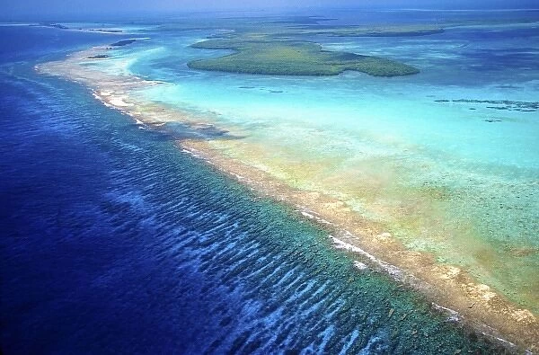 Aerial view of Barrier Reef, Belize, Central America