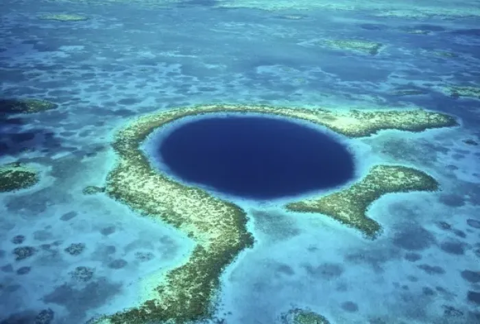 Framed Print : Aerial view of Blue Hole, Lighthouse Reef, Belize, Central America Framed Print : Aerial view of Blue Hole, Lighthouse Reef, Belize, Central America