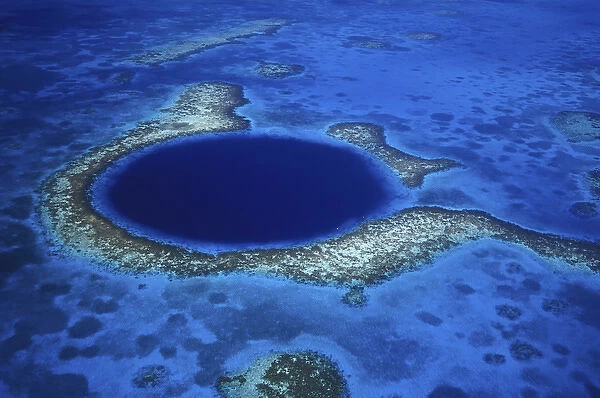 Aerial view of the Blue Hole, Lighthouse Reef, Belize, Central America