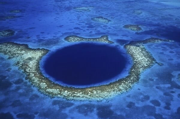 Aerial view of the Blue Hole, Lighthouse Reef, Belize, Central America