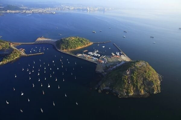 aerial view of causeway with Isla Iguana and Isla Flamingo, Panama City, Panama