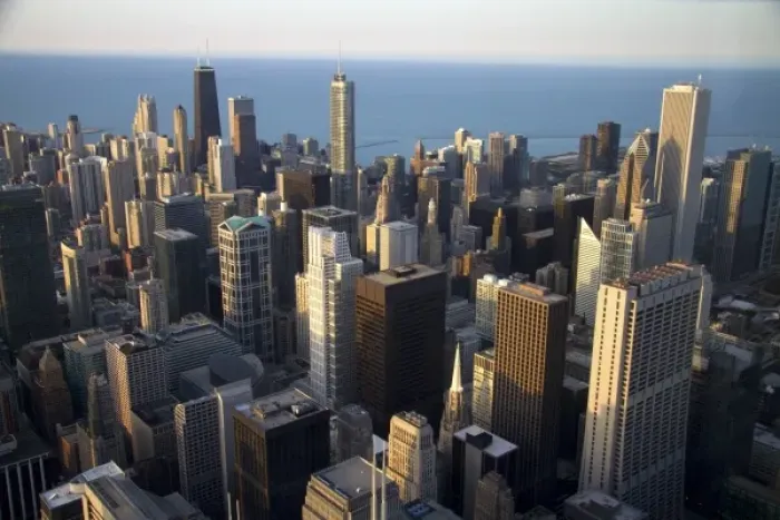 Framed Print : Aerial view of the city and Lake Michigan waterfront from the Willis Tower in Chicago Framed Print : Aerial view of the city and Lake Michigan waterfront from the Willis Tower in Chicago