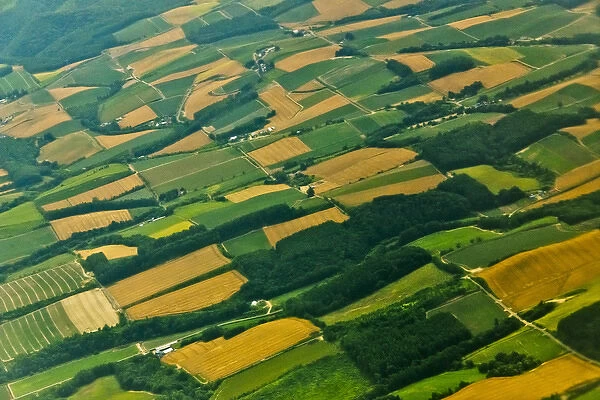 Aerial view of farmland, Hokkaido Prefecture, Japan