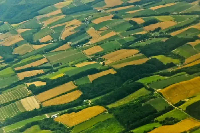Framed Print : Aerial view of farmland, Hokkaido Prefecture, Japan