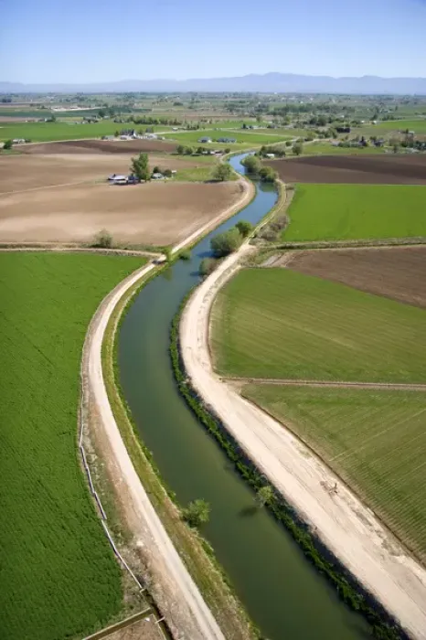 Framed Print : Aerial view of farmland and an irrigation canal in Canyon County, Idaho Framed Print : Aerial view of farmland and an irrigation canal in Canyon County, Idaho