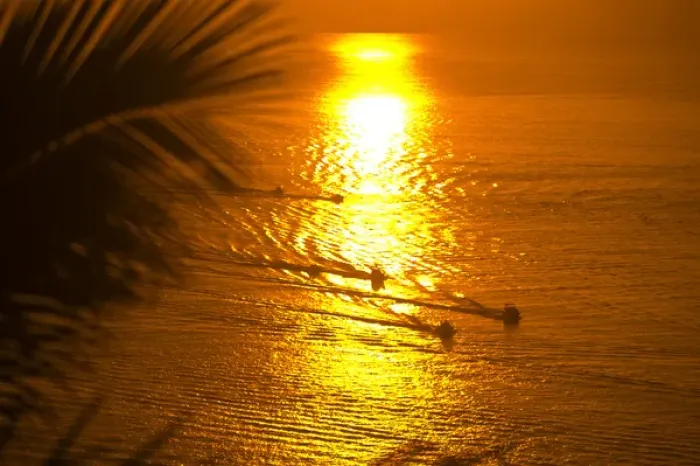 Framed Print : Aerial view of fishing boats at sunrise from Pedregal Hill, Cabo San Lucas, Baja California