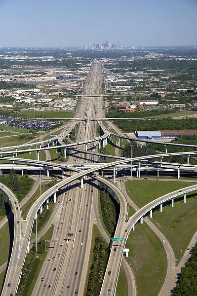 Aerial view of the freeway interchange of Interstate 45 and the State Highway Beltway 8 in Houston