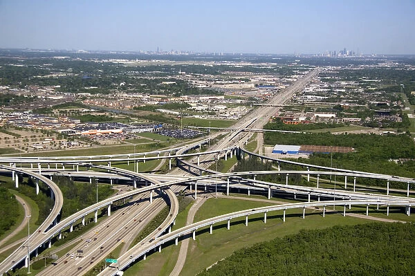 Aerial view of the freeway interchange of Interstate 45 and the State Highway Beltway 8 in Houston