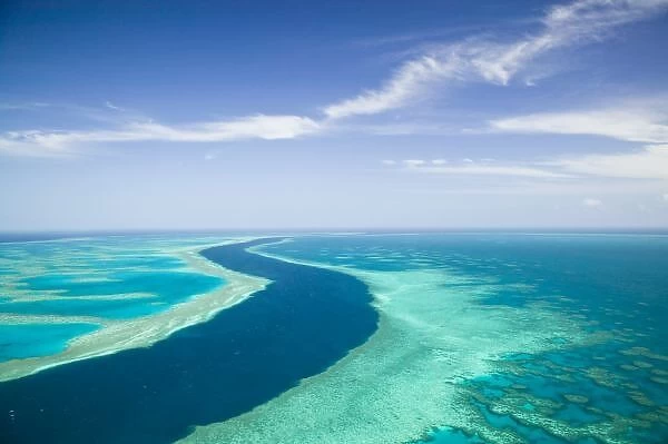 Aerial view of The Great Barrier Reef by the Whitsunday Coast, Queensland, Australia
