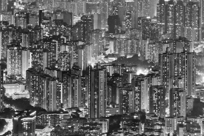 Framed Print : Aerial view of high-rise at dusk, Hong Kong, China Framed Print : Aerial view of high-rise at dusk, Hong Kong, China