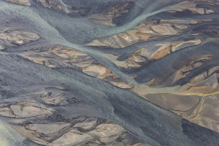 Framed Print : Aerial view of Hosa river coloured by glacial melt, SW Iceland Framed Print : Aerial view of Hosa river coloured by glacial melt, SW Iceland