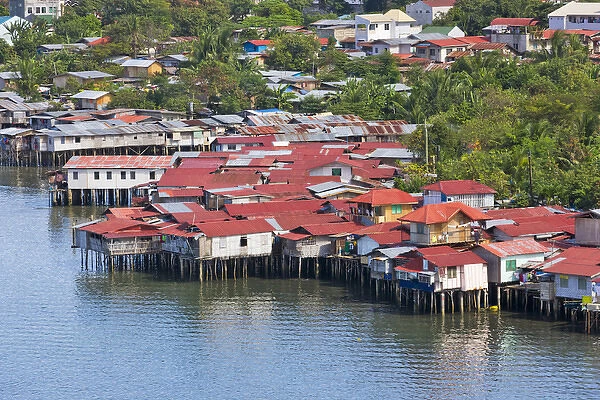 Aerial view of houses on stilts along the waterfront, Cebu City, Philippines