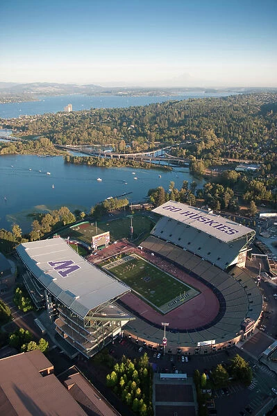 Aerial view of Husky Stadium, Seattle, Washington
