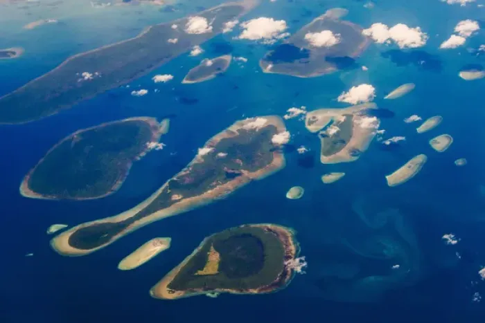 Framed Print : Aerial view of islands in the ocean, Indonesia