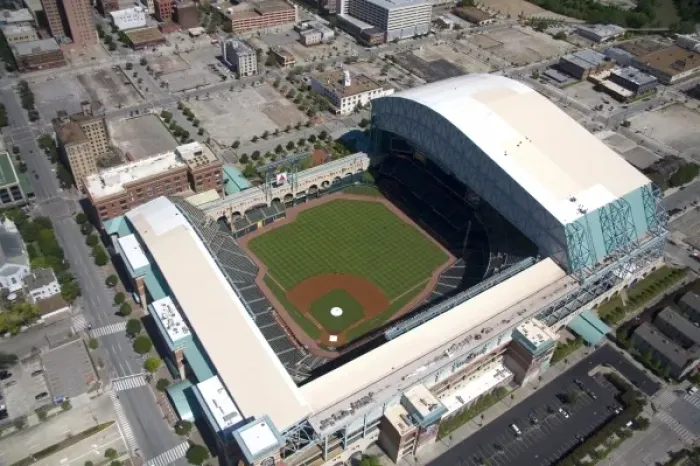 Framed Print : Aerial view of Minute Maid Park baseball stadium in Houston, Texas Framed Print : Aerial view of Minute Maid Park baseball stadium in Houston, Texas