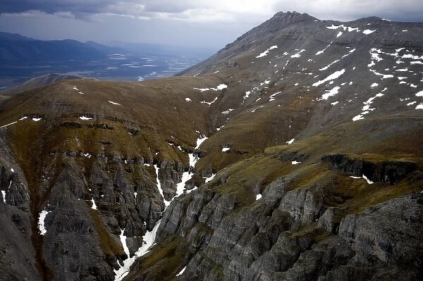 An aerial view of the mountain terrain of the Arctic National Wildlife Refuge, Alaska
