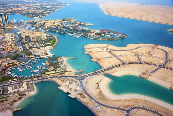 Aerial view of new development in construction in the marina, Abu Dhabi