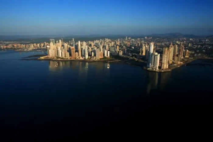 Framed Print : aerial view of Paitilla, the banking district of Panama City, with skyscrapers, Panama Framed Print : aerial view of Paitilla, the banking district of Panama City, with skyscrapers, Panama