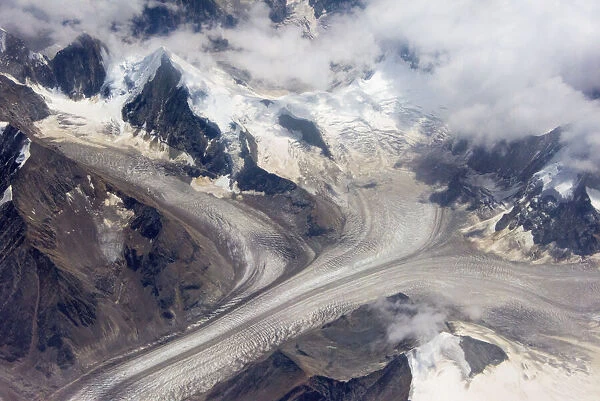 Aerial view of snow mountain and glacier on Tibetan Plateau, China