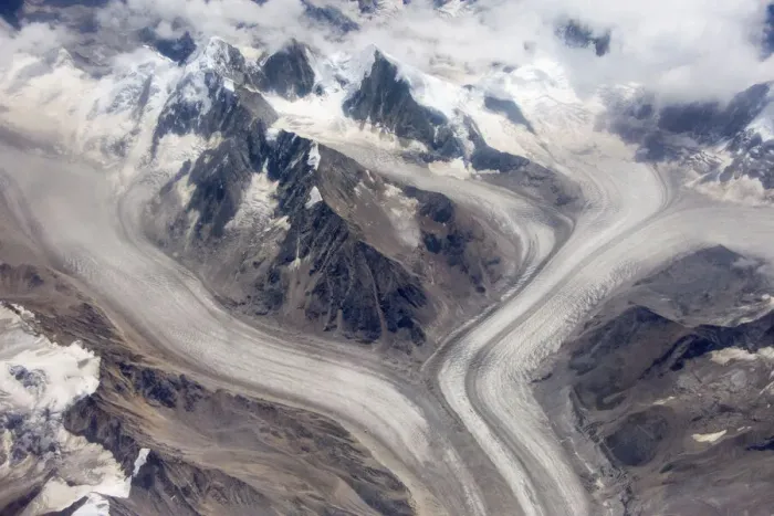 Framed Print : Aerial view of snow mountain and glacier on Tibetan Plateau, China Framed Print : Aerial view of snow mountain and glacier on Tibetan Plateau, China
