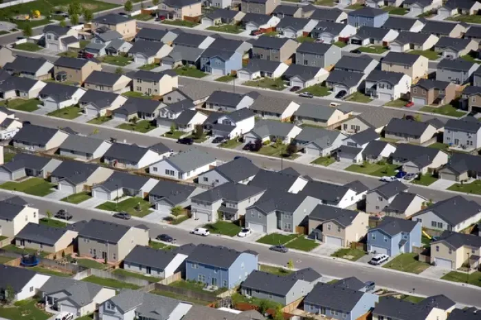 Framed Print : Aerial view of suburban housing development in Canyon County, Idaho