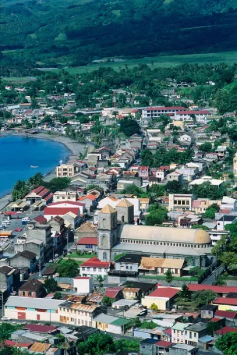 Framed Print : Aerial view of the town of Saint Pierre on the island of Martinique in the Caribbean Sea