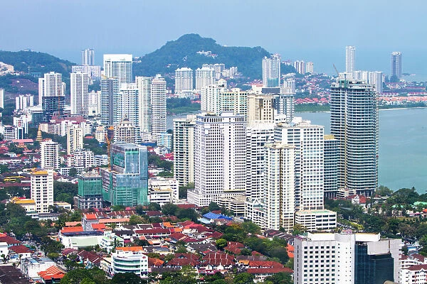 Aerial views over the city of Penang, Malaysia