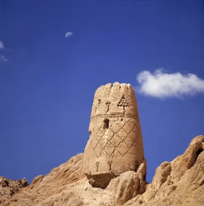 Framed Print : Afghanistan, Bamian Valley. An abandoned watchtower in the City of Noise rises above