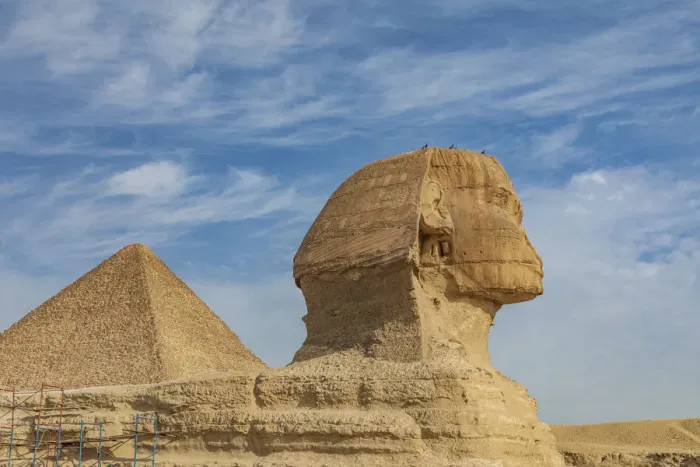 Framed Print : Africa, Egypt, Cairo. Giza plateau. Great Sphinx of Giza in front of the Great Pyramid of Framed Print : Africa, Egypt, Cairo. Giza plateau. Great Sphinx of Giza in front of the Great Pyramid of