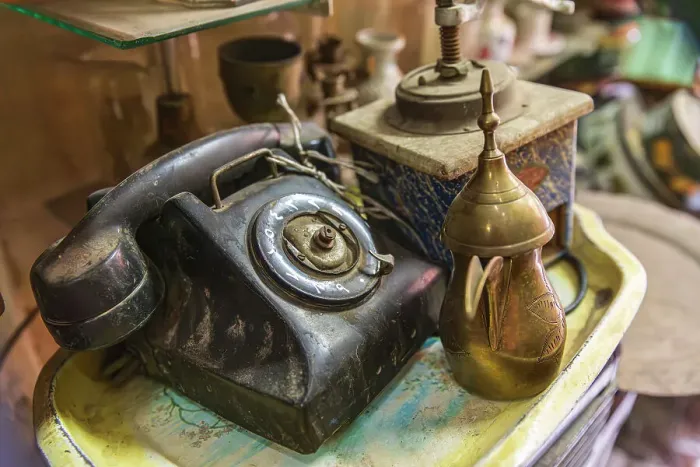 Framed Print : Africa, Egypt, Cairo. Telephone at an antique shop