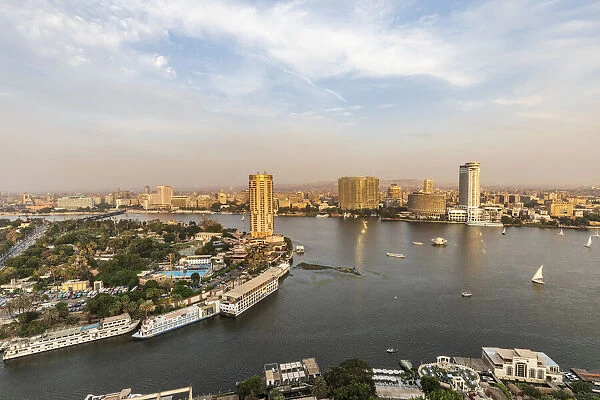 Africa, Egypt. Cairo. View of downtown Cairo and the Nile River