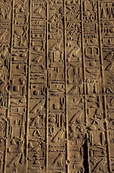 Africa, Egypt, Luxor, Karnak Temple. Hieroglyph detail, 2nd hall of records