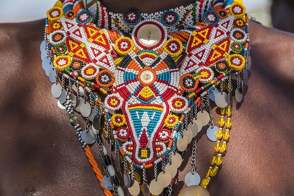 Africa, Kenya, Samburu National Reserve. Tribal handicrafts, jewelry. 2016-08-04