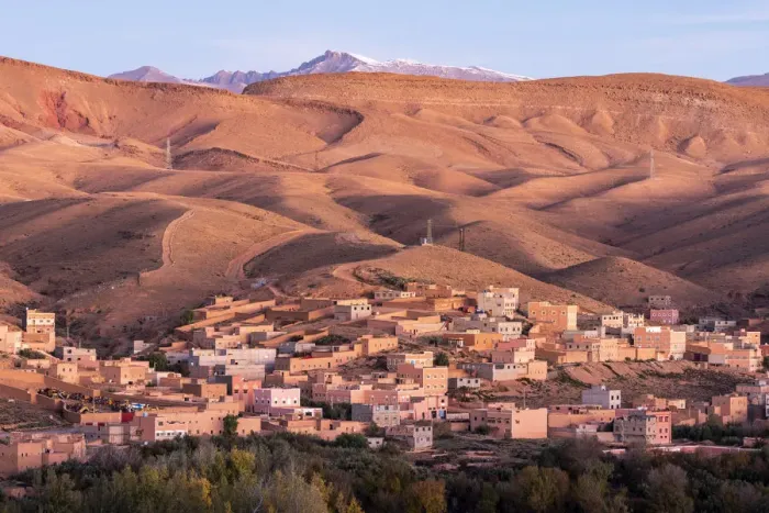 Framed Print : Africa, Morocco, Boumalne Dades. Town amid barren landscape