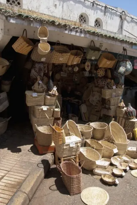 Framed Print : Africa, Morocco, Casablanca. Central Market (aka Olive Market). Basket vendor