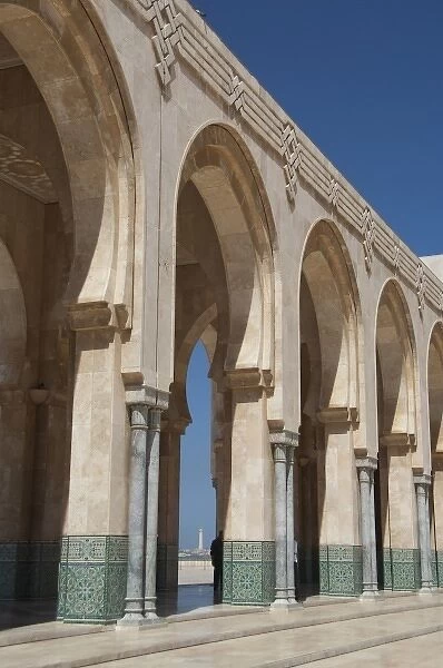 Africa, Morocco, Casablanca. Hassan II Mosque (aka King Hassan Mosque), Ornate exterior hallway