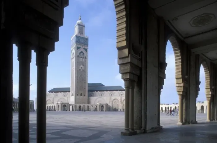 Framed Print : Africa, Morocco, Casablancas Mosquee Hassan II with 200-meter tall minaret is