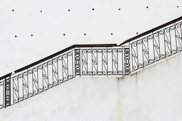 Framed Print : Africa, Morocco, Chefchaouen. View of metal staircase. ©Bill Young  /  Jaynes Gallery  /  DanitaDelimont.com