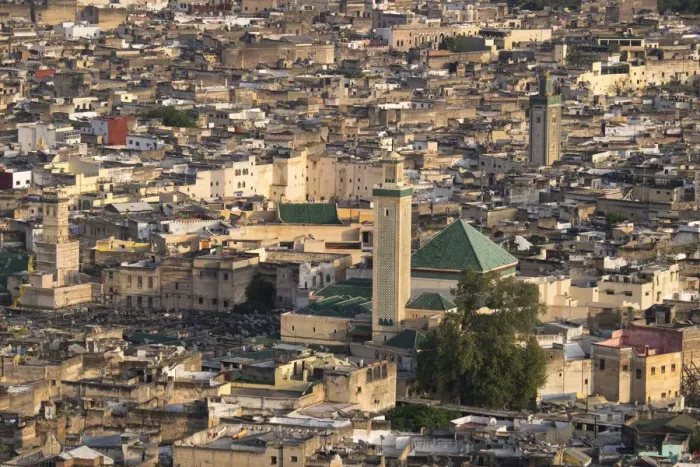 Framed Print : Africa, Morocco, Fes. Detail of the city from above at the Tombs du Merenides