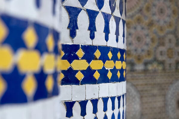 Africa, Morocco, Fes. Designs on wall tile