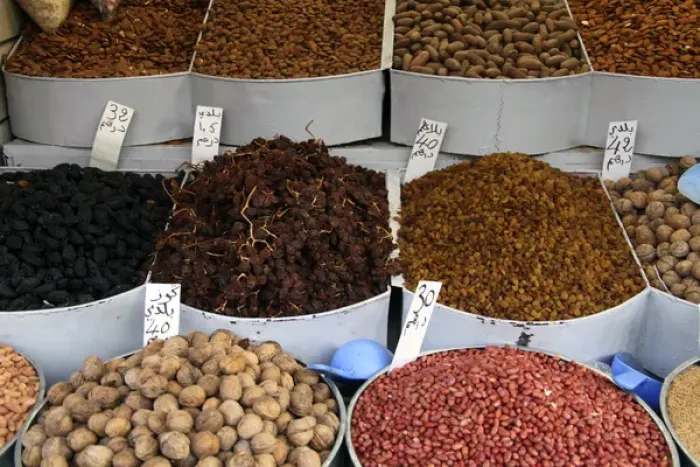 Framed Print : Africa, Morocco, Fes. Legumes, nuts & raisins of Morocco