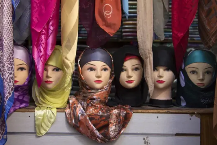 Framed Print : Africa, Morocco, Fes. Moroccan Head scarves on mannequin heads in market Framed Print : Africa, Morocco, Fes. Moroccan Head scarves on mannequin heads in market