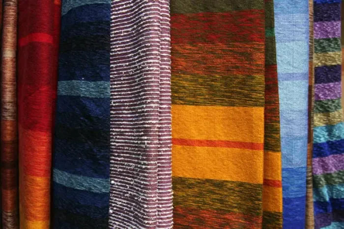 Framed Print : Africa, Morocco, Fes. Woven Moroccan silk textiles and scarves Framed Print : Africa, Morocco, Fes. Woven Moroccan silk textiles and scarves
