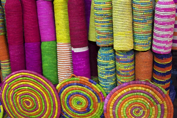 Africa, Morocco, Marrakech. Colorful Baskets of Morocco