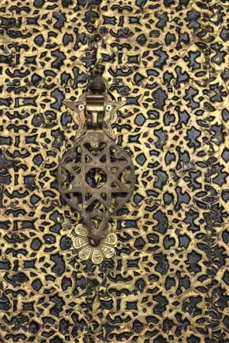 Framed Print : Africa, Morocco. A detail of an ornate brass door and fancy door knocker Framed Print : Africa, Morocco. A detail of an ornate brass door and fancy door knocker