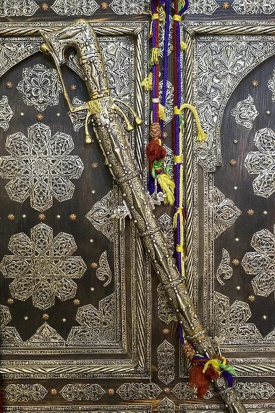 Africa, Morocco, . Tin decorated cabinet with tin sword sheath, Tinerhir