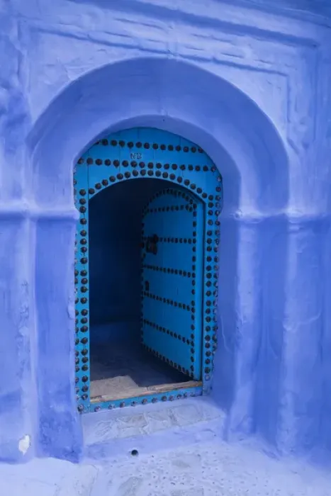 Framed Print : Africa, Morocco. A traditional blue doorway in the hilltown of Chefchaouen Framed Print : Africa, Morocco. A traditional blue doorway in the hilltown of Chefchaouen