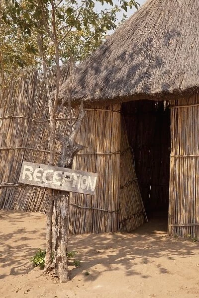 Africa, Namibia, Caprivi Strip. Reception hut sign in Mbukushu Tribe village