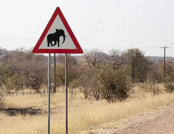 Africa, Namibia, Damaraland. Sign warning about elephants