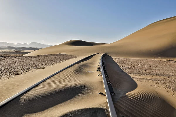 Africa, Namibia, Garub, Railroad Tracks and Drifted Sand